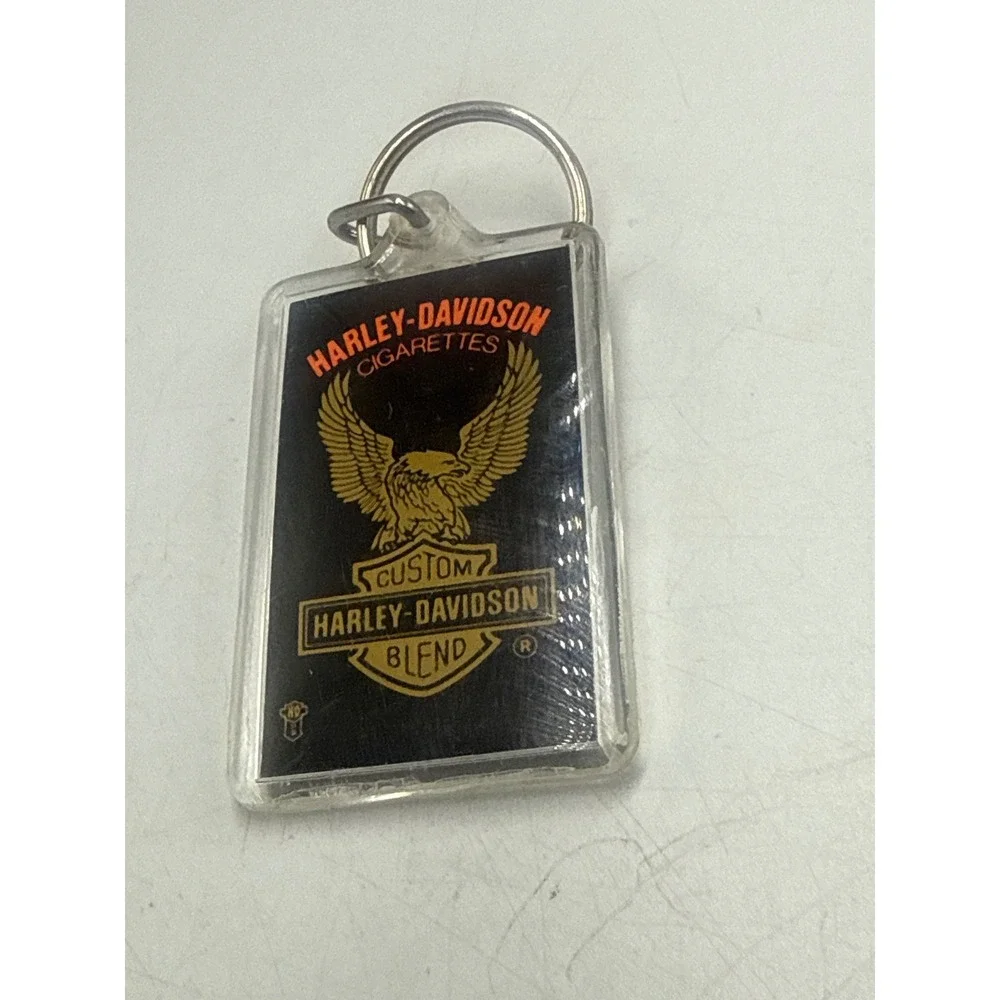 Vintage Harley Davidson Cigarettes Keychain Custom Blend Eagle Acrylic Fob 90s